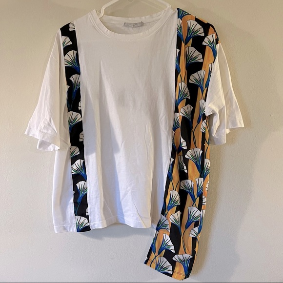 Zara Tops Zara White Floral Design Asymmetrical Shirt S Poshmark